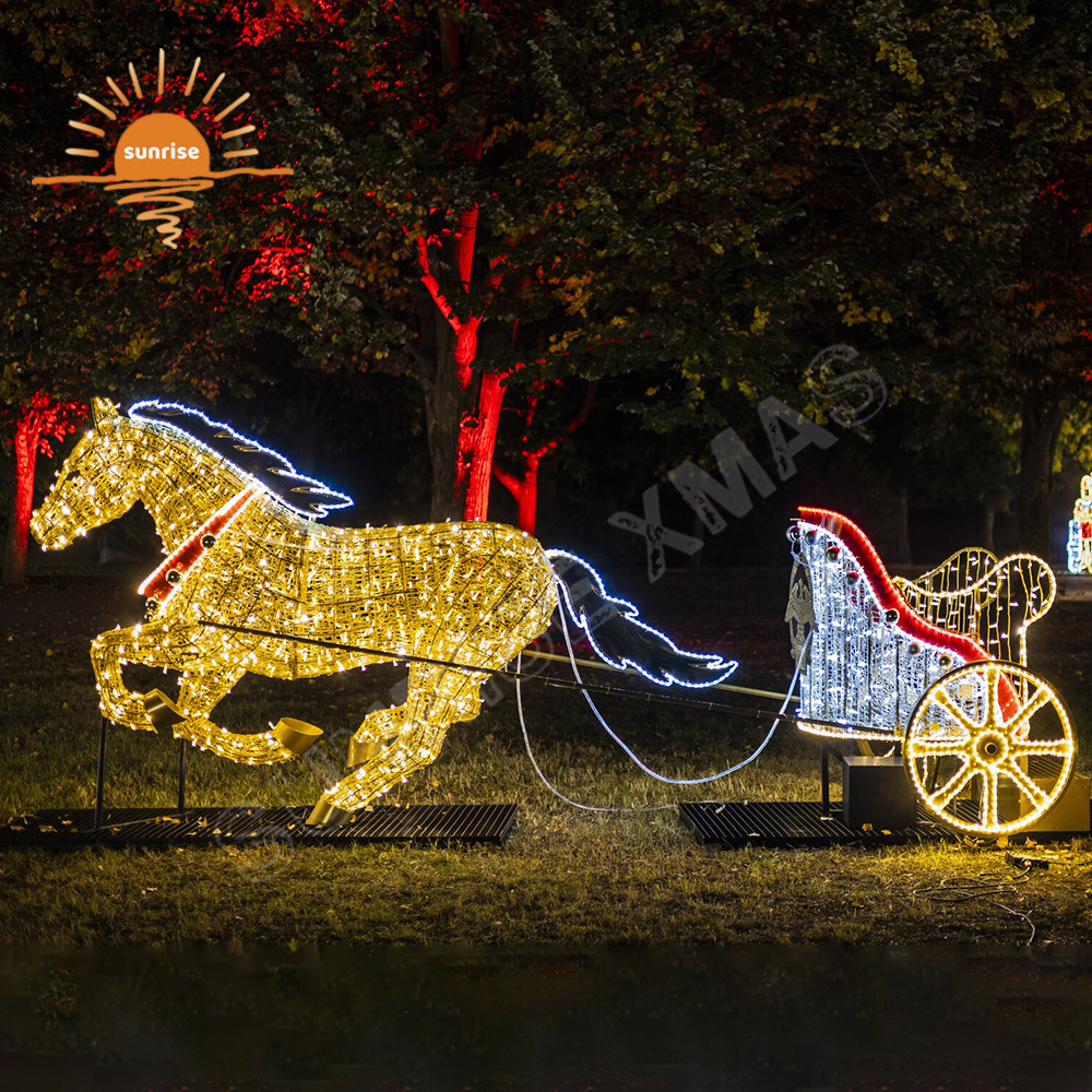 Large LED Horse Motif Light Xmas Carriage Festival Light Show Animal Theme Commercial Christmas Lights Decoration for Zoo Park