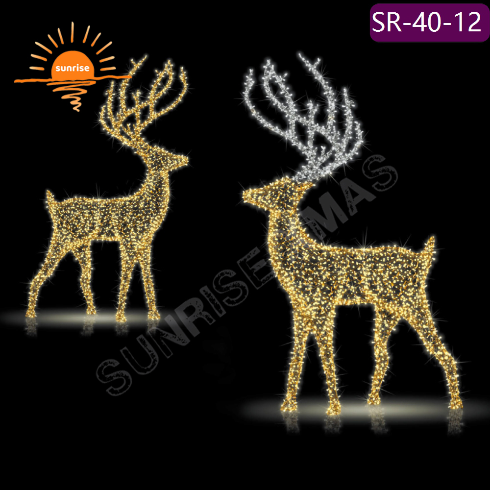 Winter Christmas led motif light show 3D Glowing reindeer yard ornament 3m/5m/6m waterproof large Holiday decoration in stock