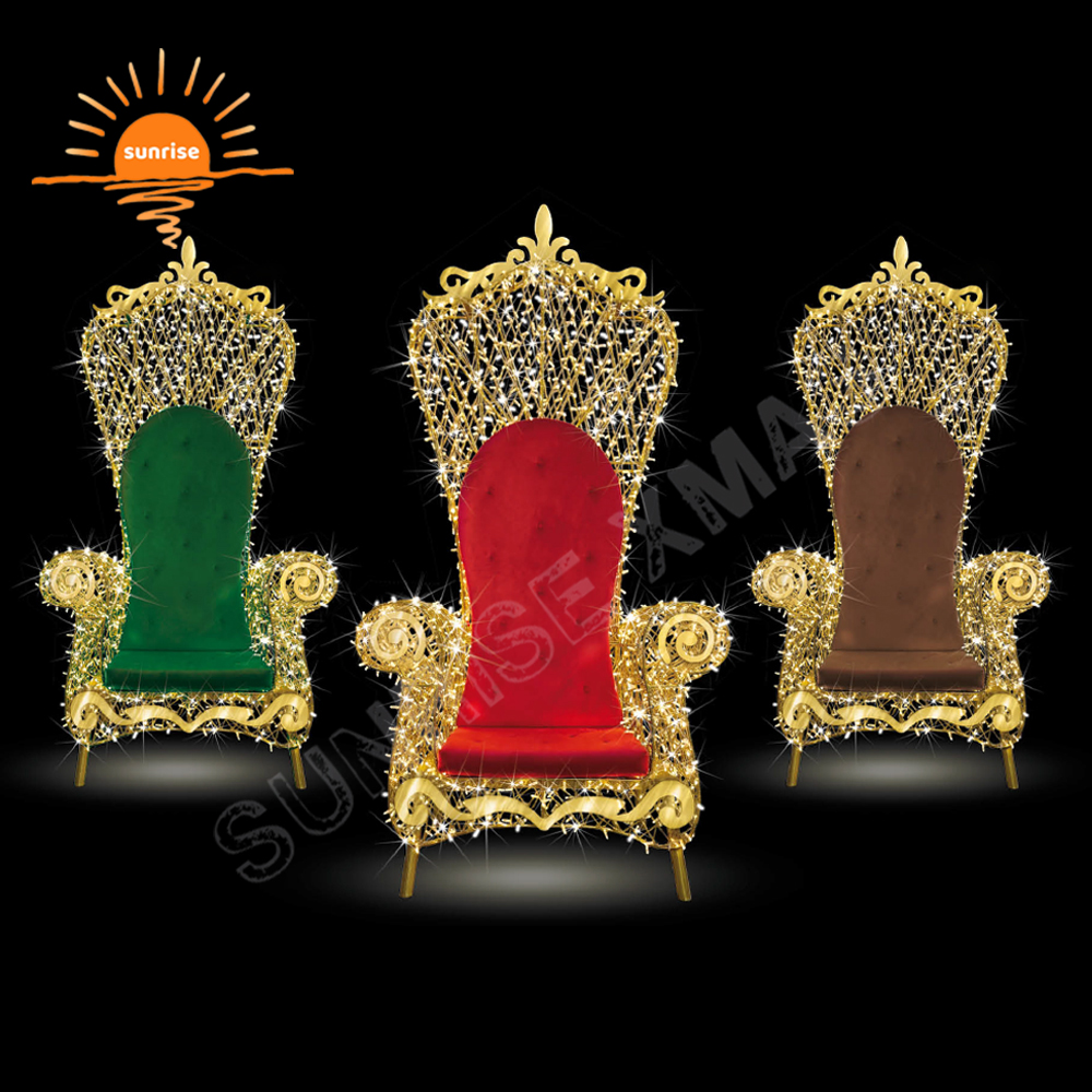 Customized Life Size Snowflake Throne Decorations Santa King Royal Chairs Motif Light Christmas Santa Throne With Ice Spikes
