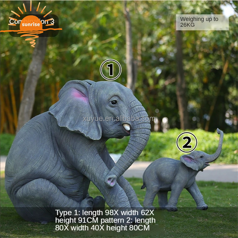 Fiberglass Resin Outdoor Life Size Animal Elephant Sculpture Garden Ornaments Outdoor Mall Fiberglass Decoration