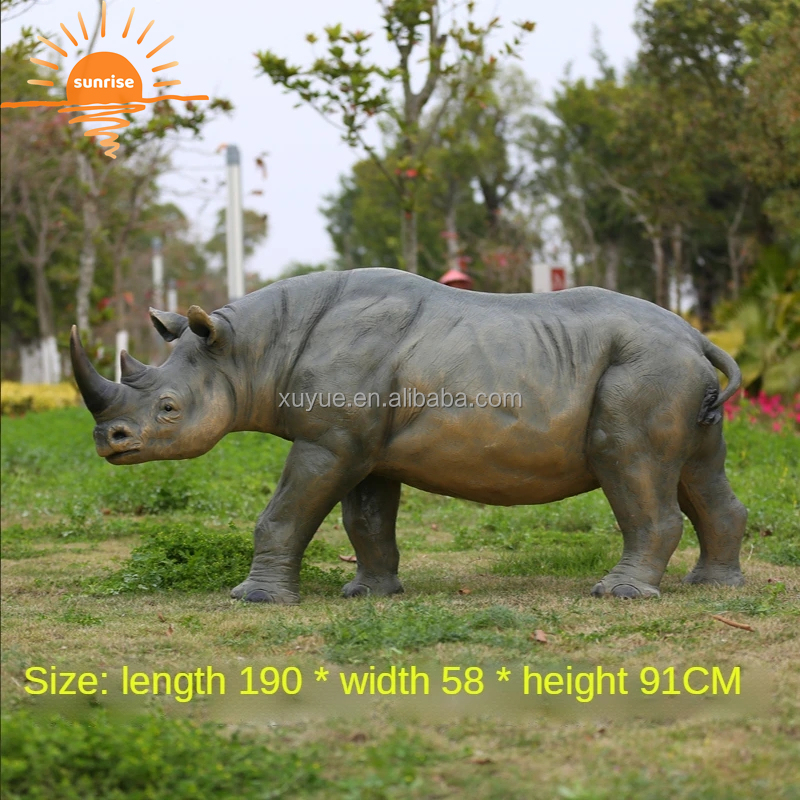 Fiberglass Resin Life Size Animal Rhino Sculpture Garden Ornaments Outdoor Mall Fiberglass Decoration