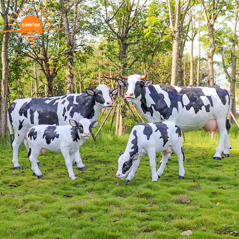 Fiberglass Resin Life Size Animal Cows Sculpture Garden Ornaments Outdoor Mall Fiberglass Decoration