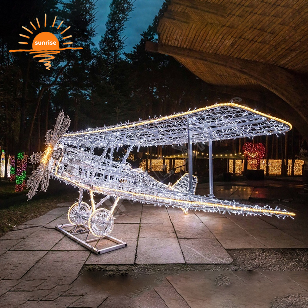 3d Tanks Style LED Lighting Train Theme Amusement Park Decoration Christmas OEM Holiday Fighter Aircraft Motif Street Decoration