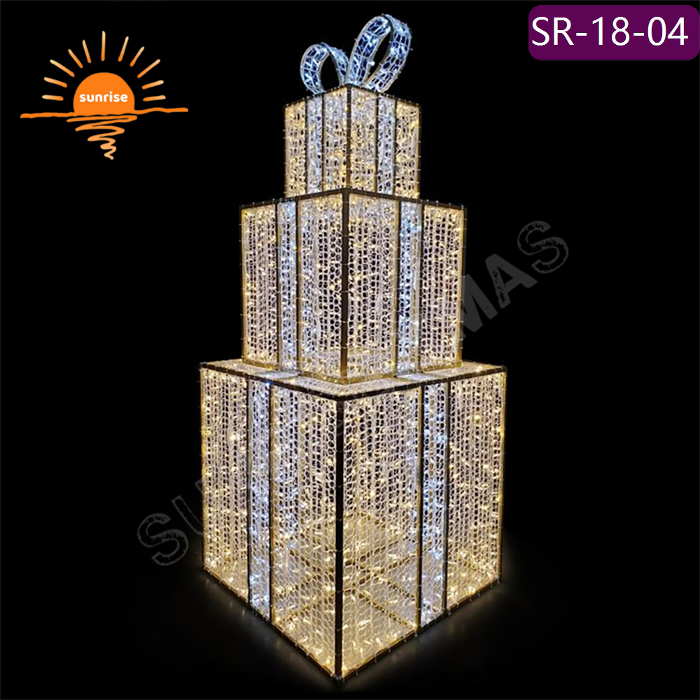 Red christmas village motif decoration led light show for mall park decoration props large size gift box for presents