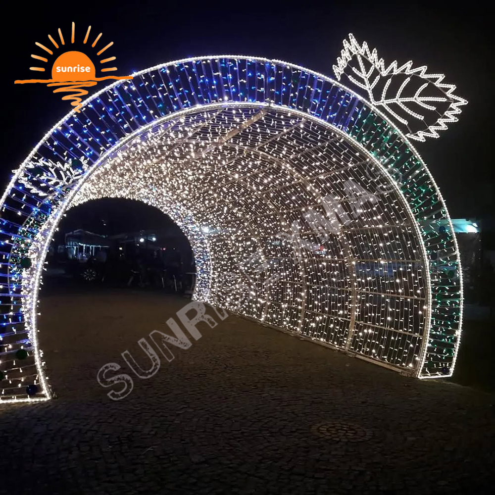 Large RGB led walk through tunnel light show christmas snowflake decoration custom outdoor street motif arch in stock