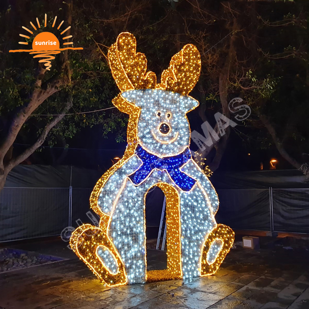 3D large outdoor reindeer commercial giant LED outdoor walk through tunnel lighted christmas Santa Claus tree arch decorations
