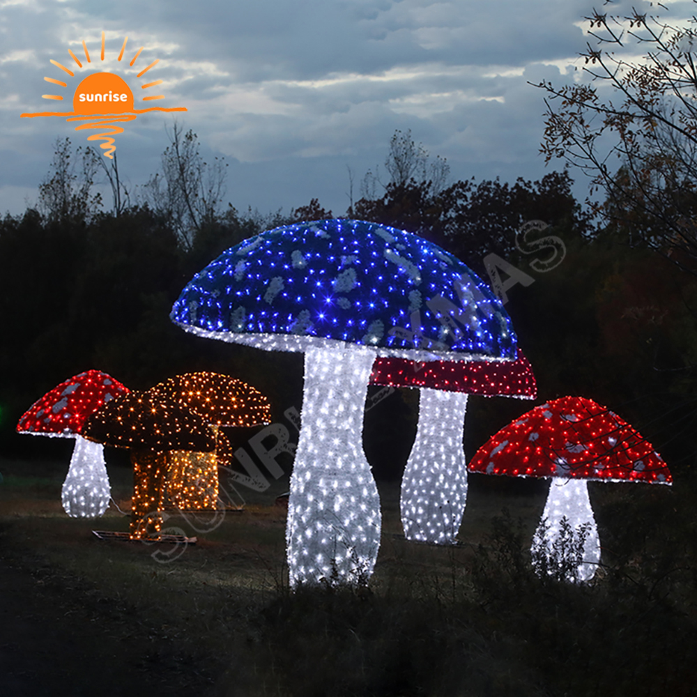 Christmas 3D  Mushrooms Motif Lights Outdoor Landscape LED Neon Flex Lotus Light Show Customized Decoration Holiday for Garden