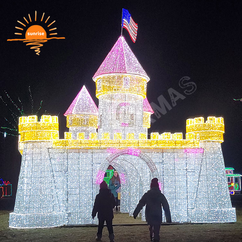 Outdoor 3D LED Christmas Light Fairy Tale Style Wonderland Walk Through Castle Displays for Party Event Ornament Light Show