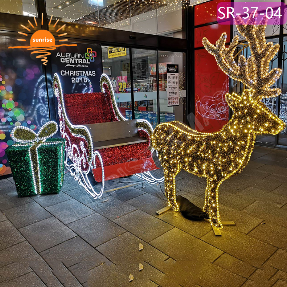 IP65 Christmas Reindeer with Sled Chair Decoration Led motif Lights Large Xmas Santa Sleigh Jumbo Sled for Festive Displays