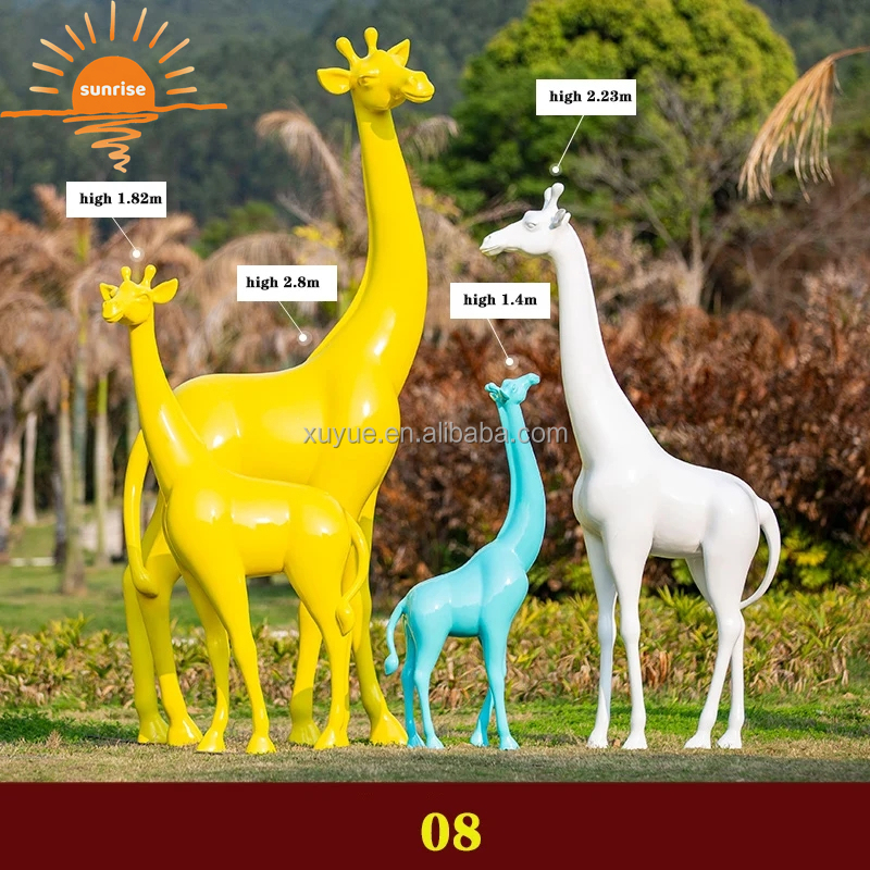 Life Size Fiberglass Resin Giraffe Animal Sculpture Garden Ornaments Outdoor Mall Fiberglass Decoration