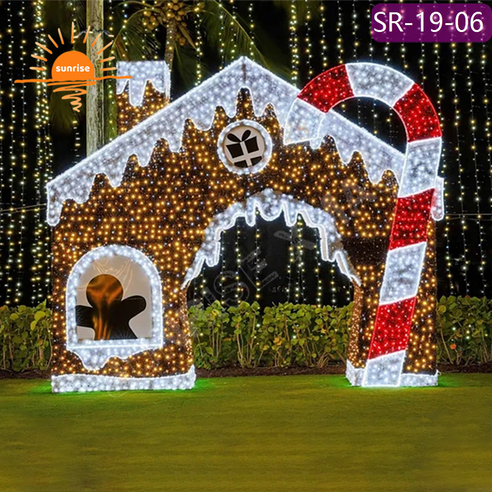 Outdoor 3D Gingerbread House Christmas Theme Light sweets candy house motif light show street walk through tunnel arch
