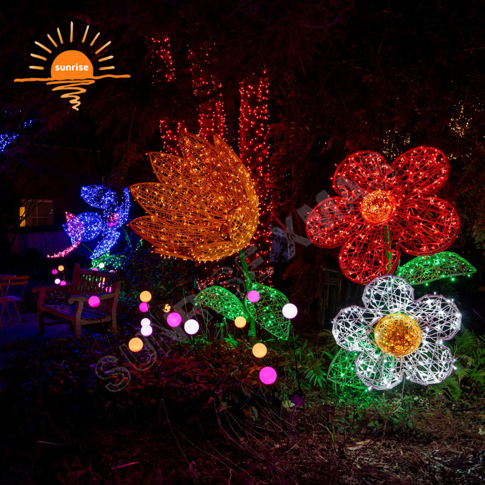 Christmas 3D Flowers Motif Lights Outdoor Landscape LED Swivel Seat and Mushrooms Light Show Decoration Holiday for Garden