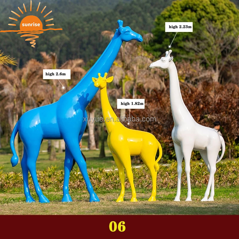 Life Size Fiberglass Resin Giraffe Animal Sculpture Garden Ornaments Outdoor Mall Fiberglass Decoration