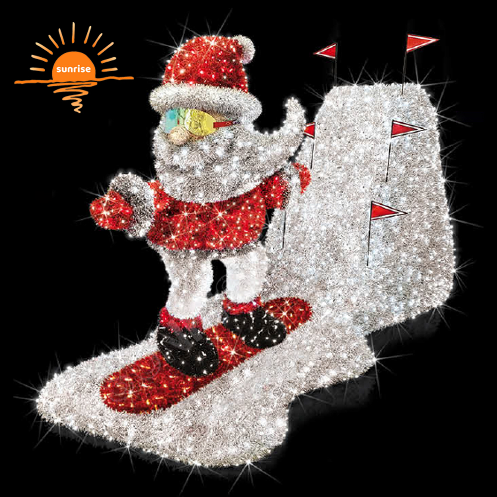 Large Outdoor Christmas Light Santa Claus Skiing Snowmen Photo Op Skiing Led Motif Decoration for Mall