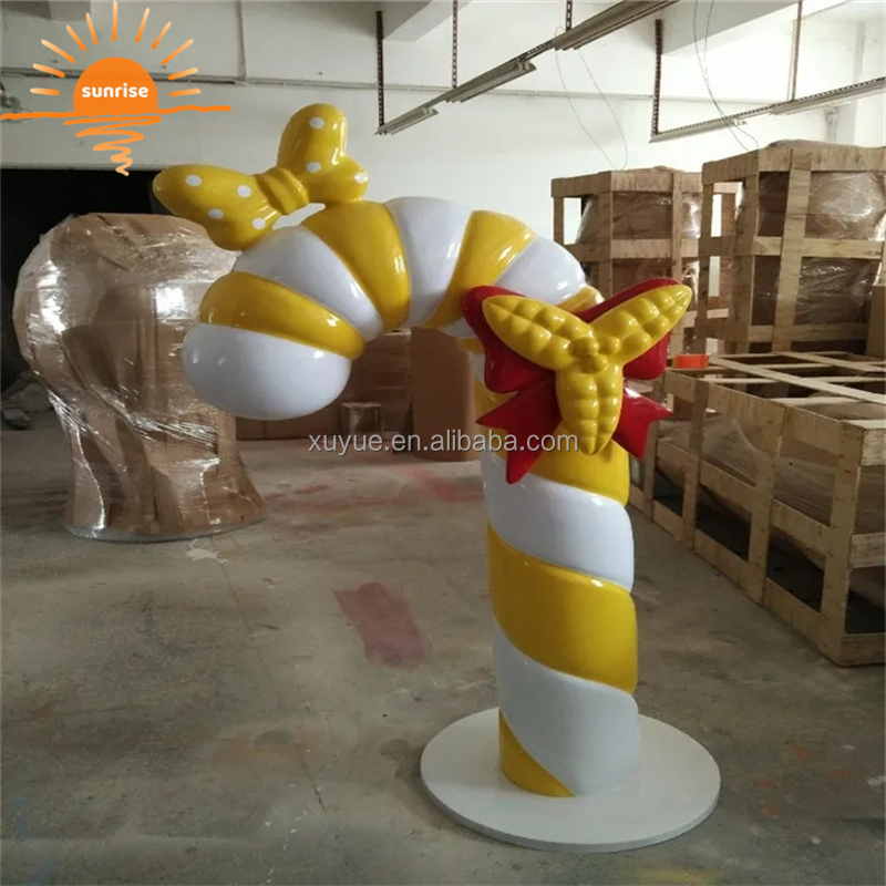 Handmade Lifesize Resin Lollipop Sculptures Large Colorful Fiberglass Candy Cane for Christmas Decoration
