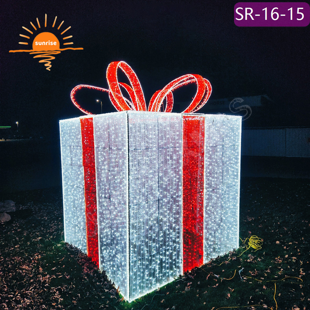 Lron Frame Plug 3D Gift Box Light Custom Giant size Ornament Christmas string Holiday Outdoor waterproof motif Decoration