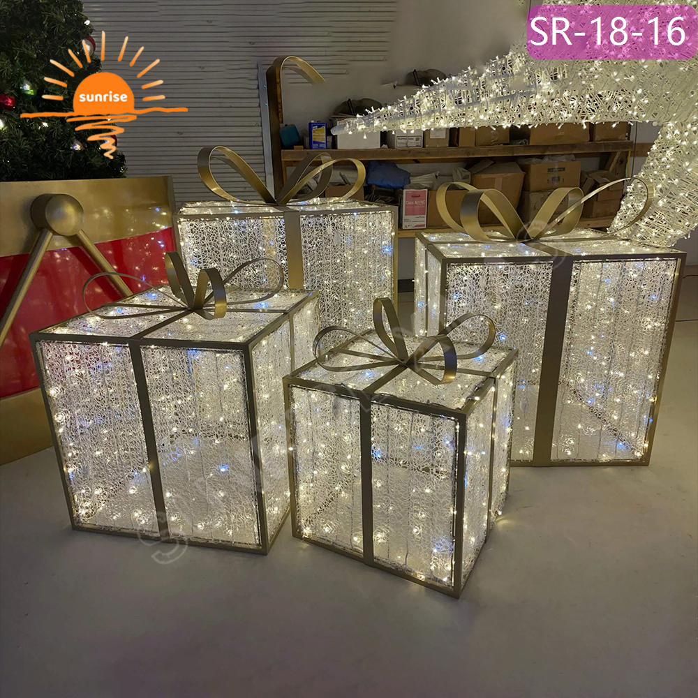 Downtown Christmas gift box decoration for presents LED Light Emitting Diode IP65 motif ornament for park mall in stock