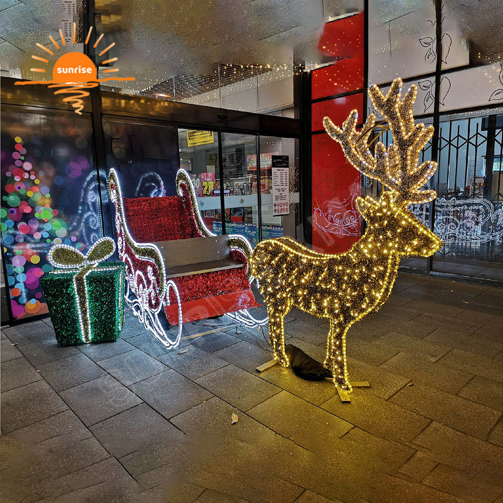 Led Lights Decoration Large Xmas Santa Sleigh Jumbo Sled for Festive Displays Christmas Reindeer with Sled Chair Decoration