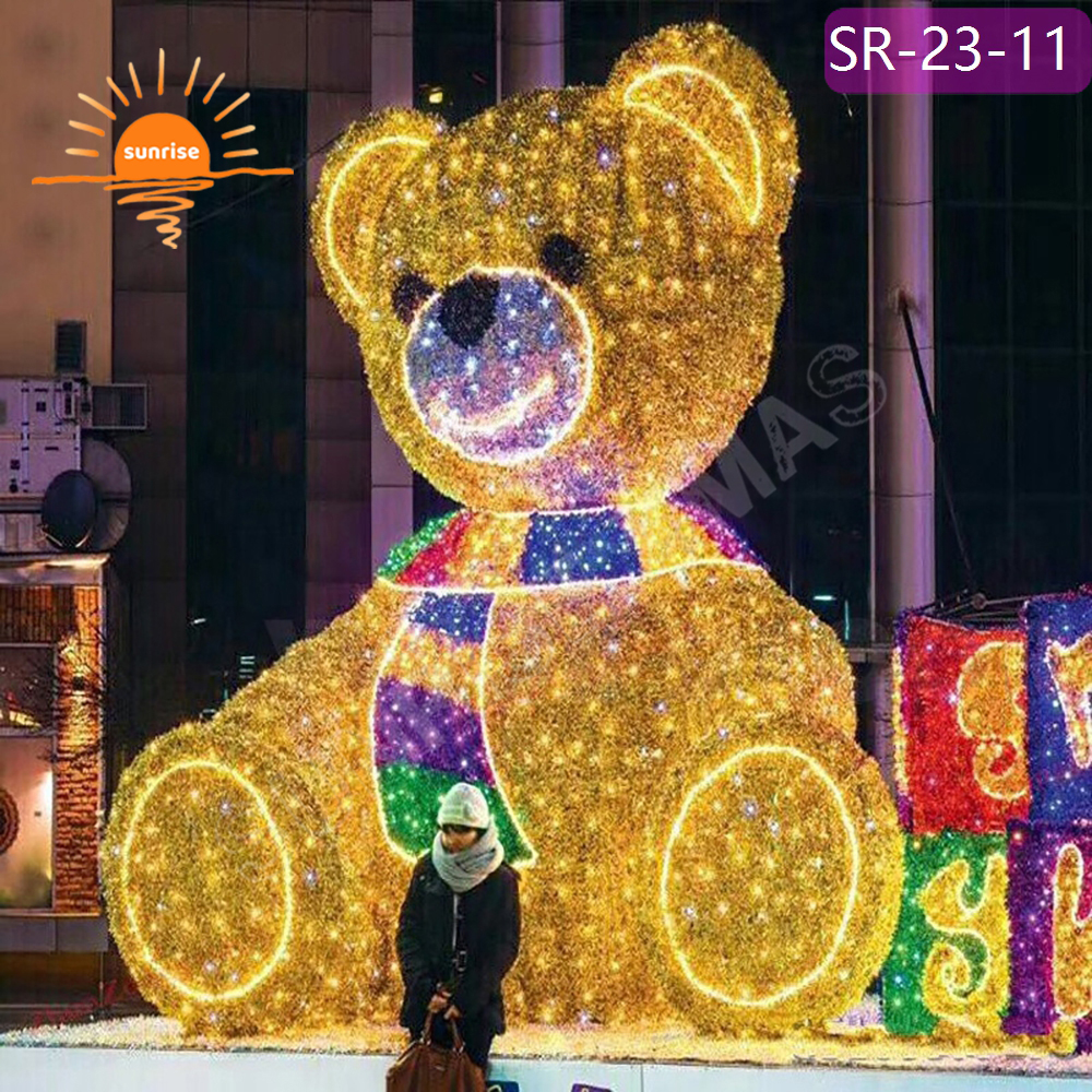 Outdoor Large Size LED Christmas Sitting Lights Xmas Teddy Bear motif for Shopping Fairy Tale Style Center Decoration