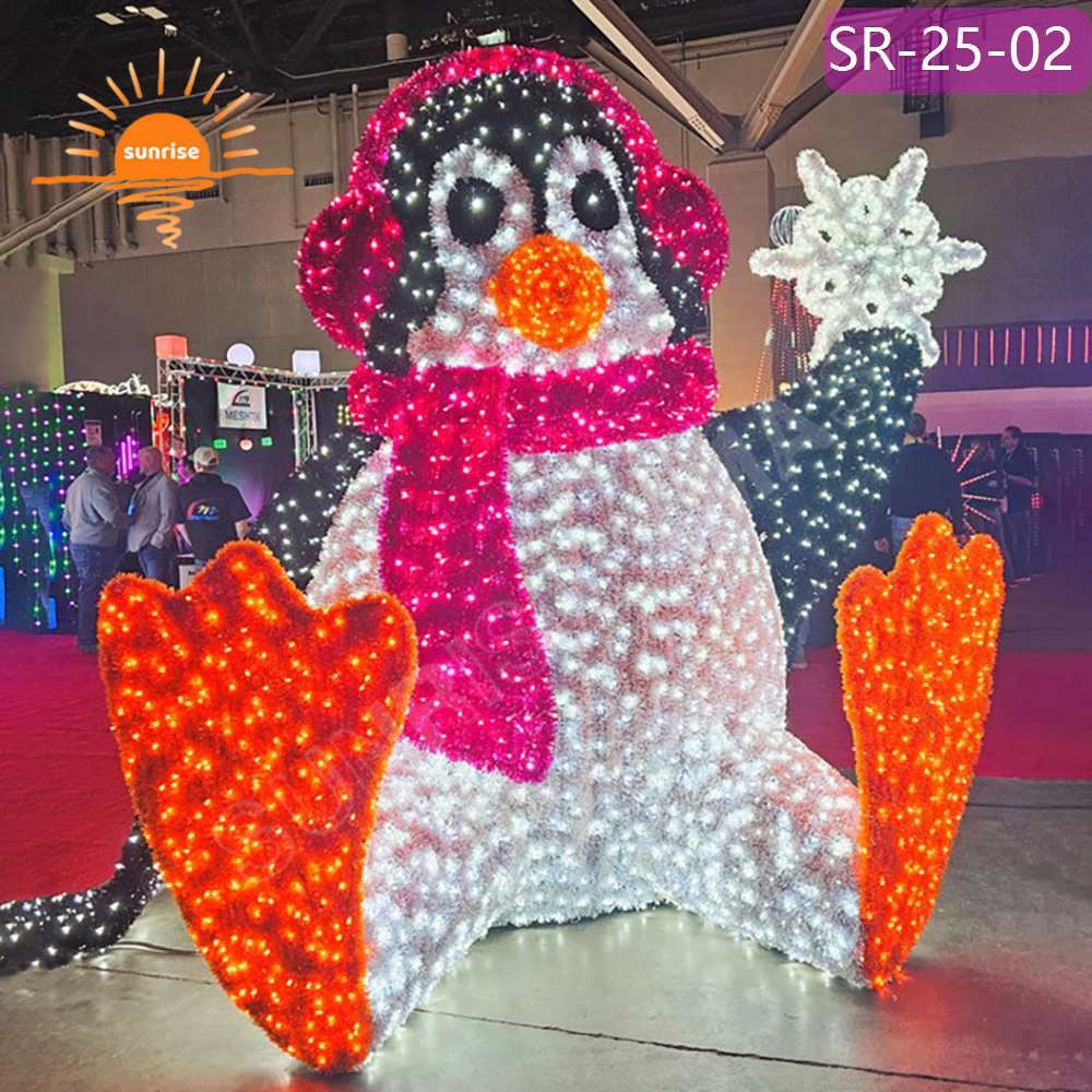 Holiday season christmas animals decoration for street mall large led Penguin motif light for Festive Displays
