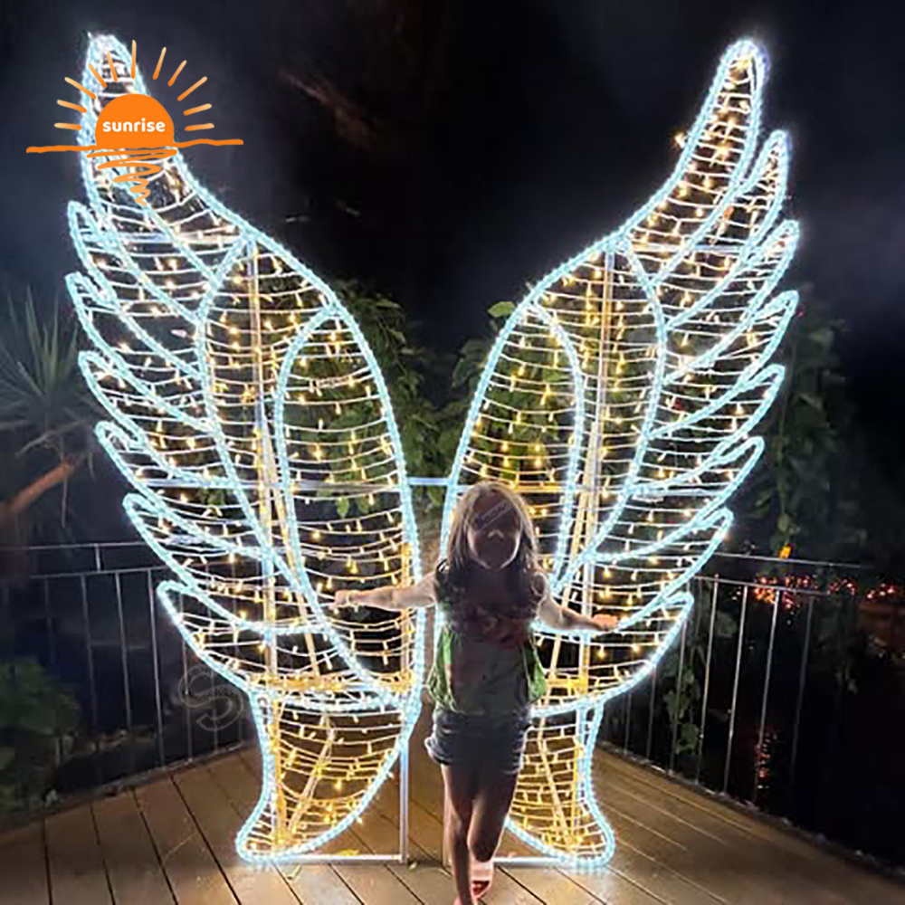 Xmas Illumination LED Rope Light Motif Outdoor Shopping Mall Decoration Atmosphere Decoration 3D Angel wings Photo Ops