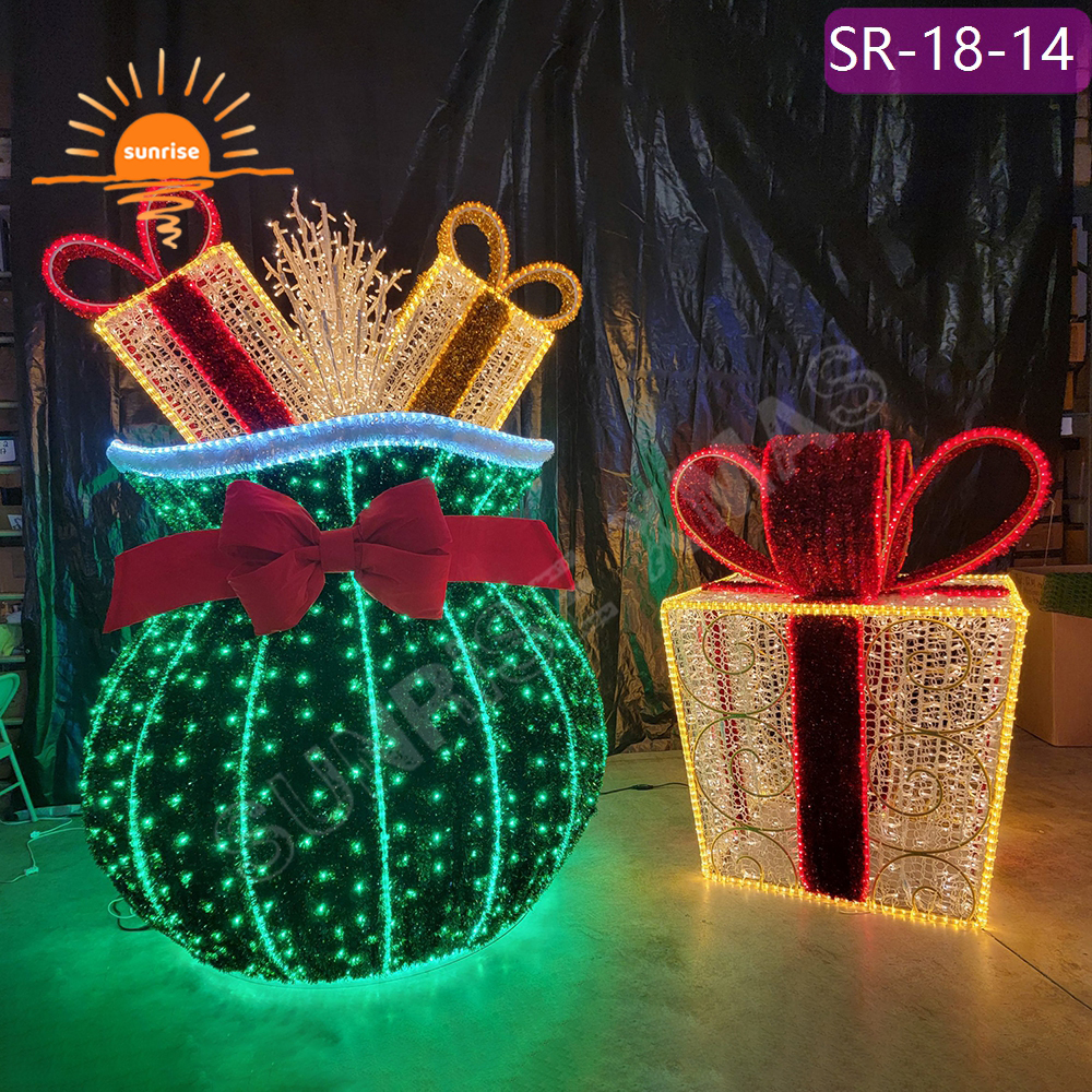 Downtown Christmas gift box decoration for presents LED Light Emitting Diode IP65 motif ornament for park mall in stock