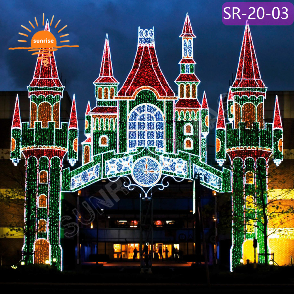 Holiday season Fairy Tale Style led arch light christmas wonderland walk through castle motif decoration for light show garden