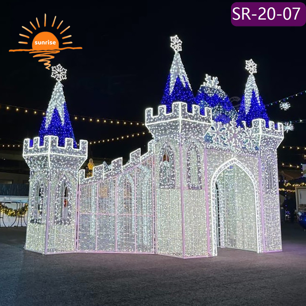 Customized LED castle motif decoration for garden outdoor Fairy Tale Style walk through arch tunnel light with snowflakes
