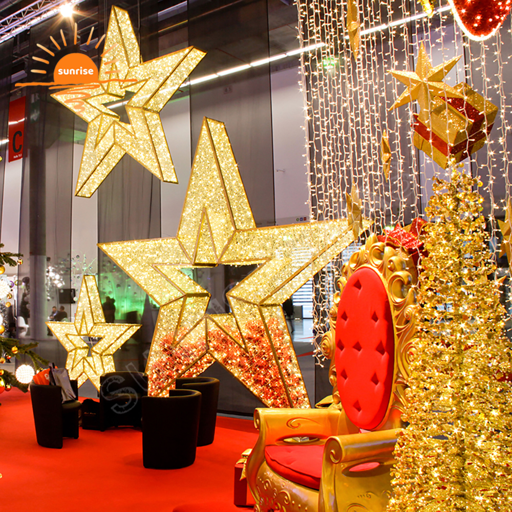 Giant Led star motf lights Christmas lighting for outdoor commercial and 3D xmas star mall decoration in stock