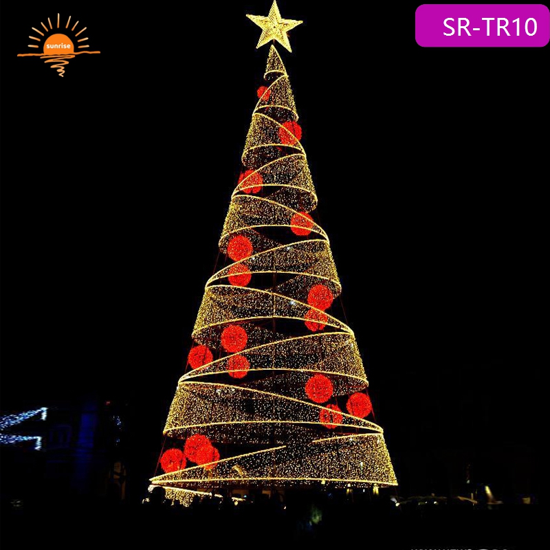 2022 Giant Xmas Decorations Outdoor Artificial Landscaping Metal Led Illuminated Christmas Spiral Ribbon Tree