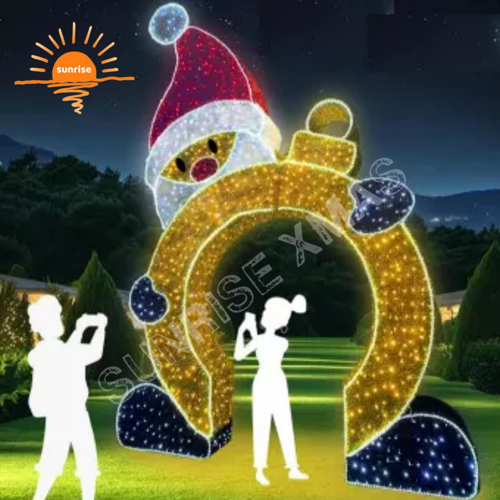 Luminescence Christmas tree arch Party Event Ornament led Santa Claus motif light outdoor walk through star tunnel decoration