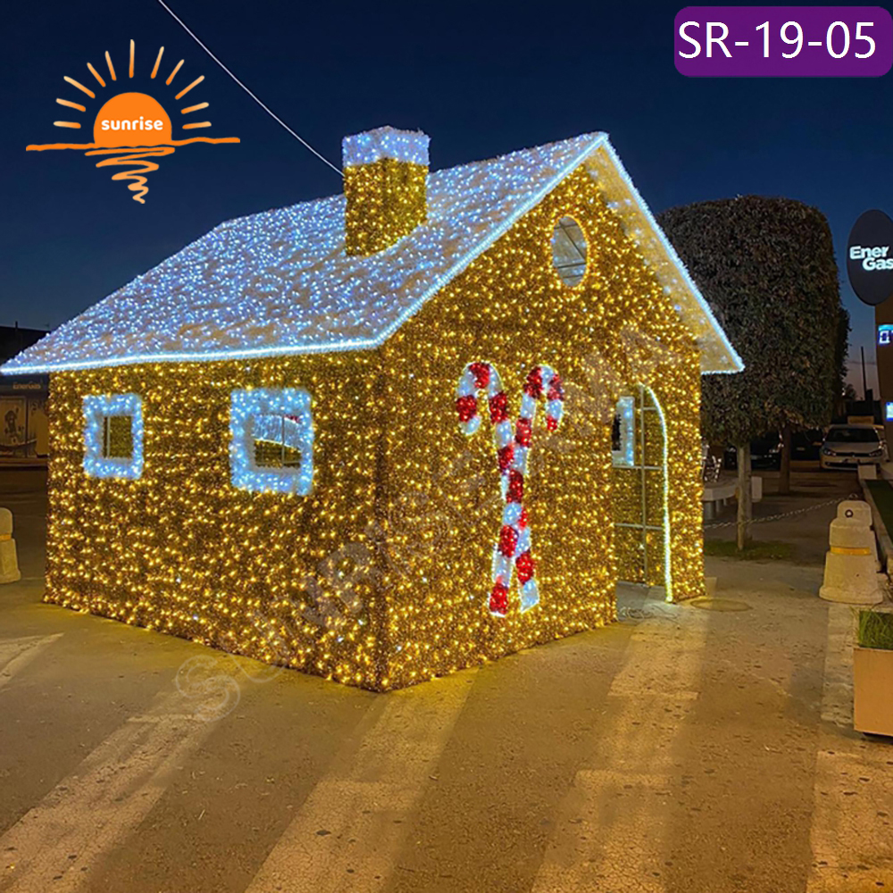Outdoor 3D Gingerbread House Christmas Theme Light sweets candy house motif light show street walk through tunnel arch