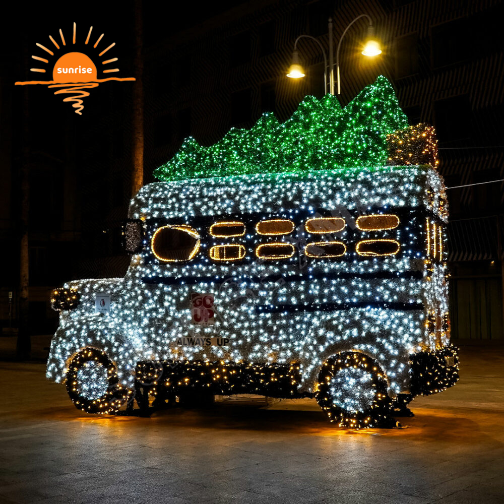 Large Commercial IP65 Led Vehicle Light Xmas Outdoor Waterproof Decoration Custom LED Bus with Gift Motif for Amusement Park