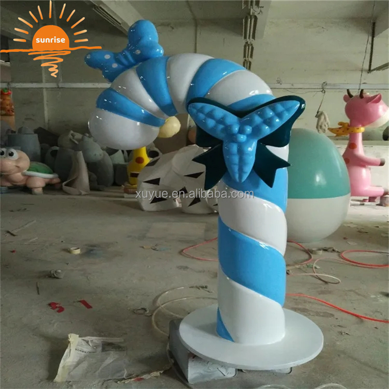 Handmade Lifesize Resin Lollipop Sculptures Large Colorful Fiberglass Candy Cane for Christmas Decoration