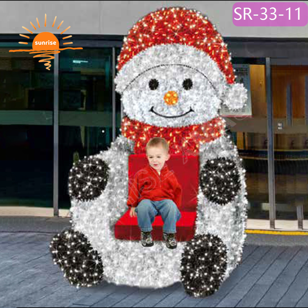 Christmas street photo op decoration LED bear motif light with chair custom your Style seat decoration for mall