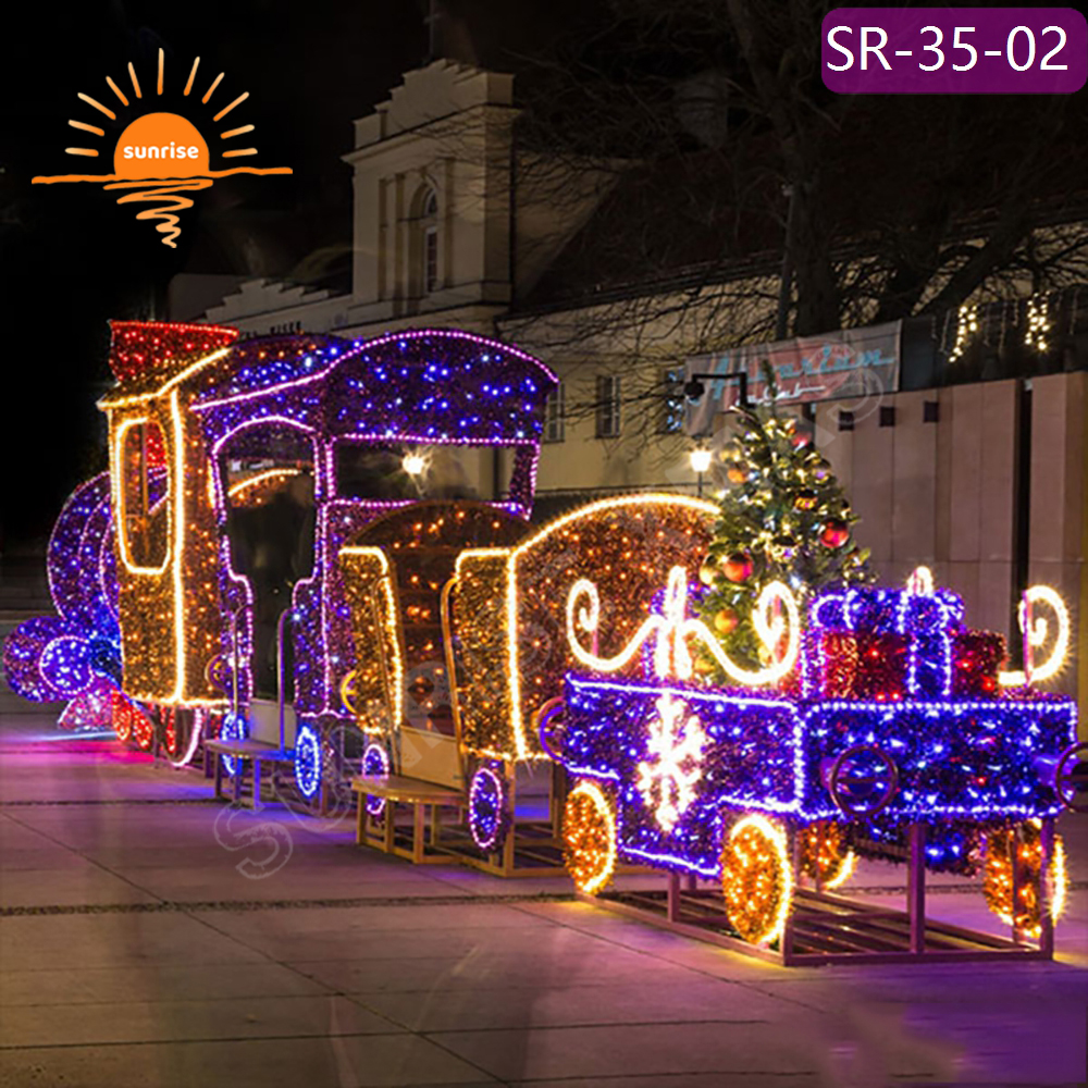 High-quality Outdoor motif light show Custom 3D Sculpture Giant Train Colorful Holiday LED Theme Decorative