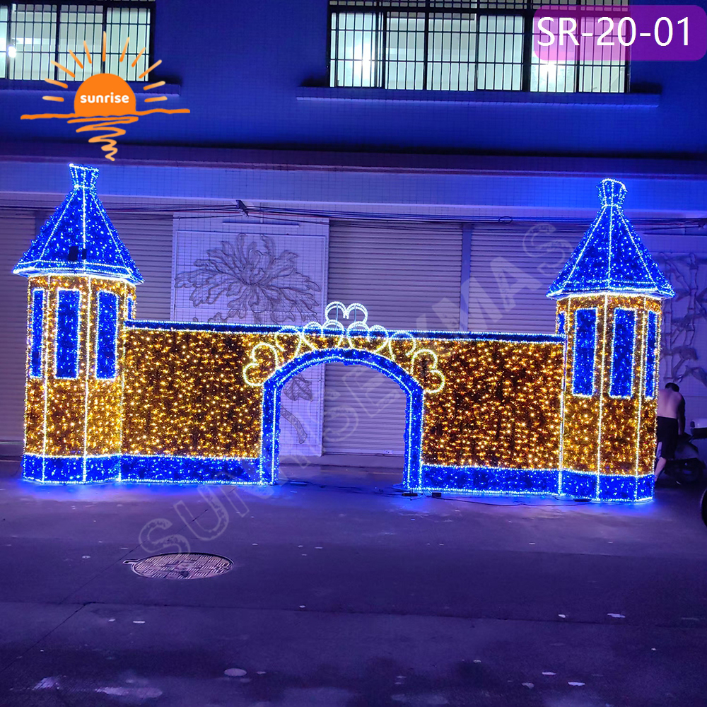 Large outdoor wonderland walk through castle decoration for light show led Christmas Fairy Tale Style theme arch motif light