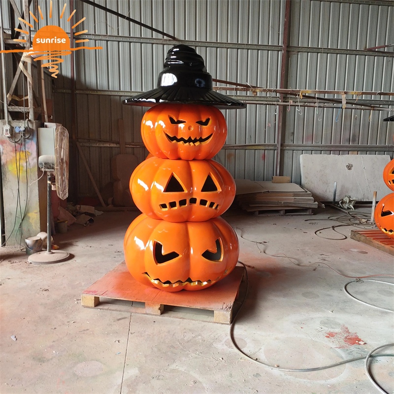 Customs Fiberglass Halloween Statue Sculpture Resin Crafts Giant Skeleton Pumpkin Cart Props Toy Halloween Decorations Outdoor