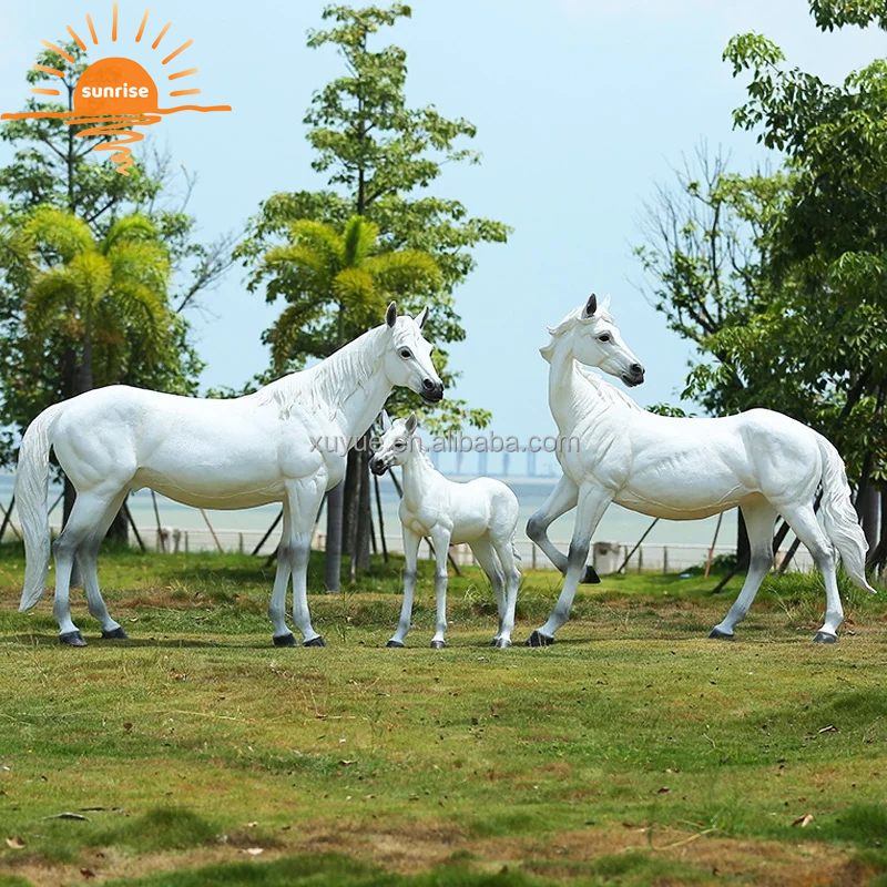 Horse Sculpture Fiberglass Resin Outdoor Life Size Animal Sculpture Garden Ornaments Outdoor Mall Fiberglass Decoration