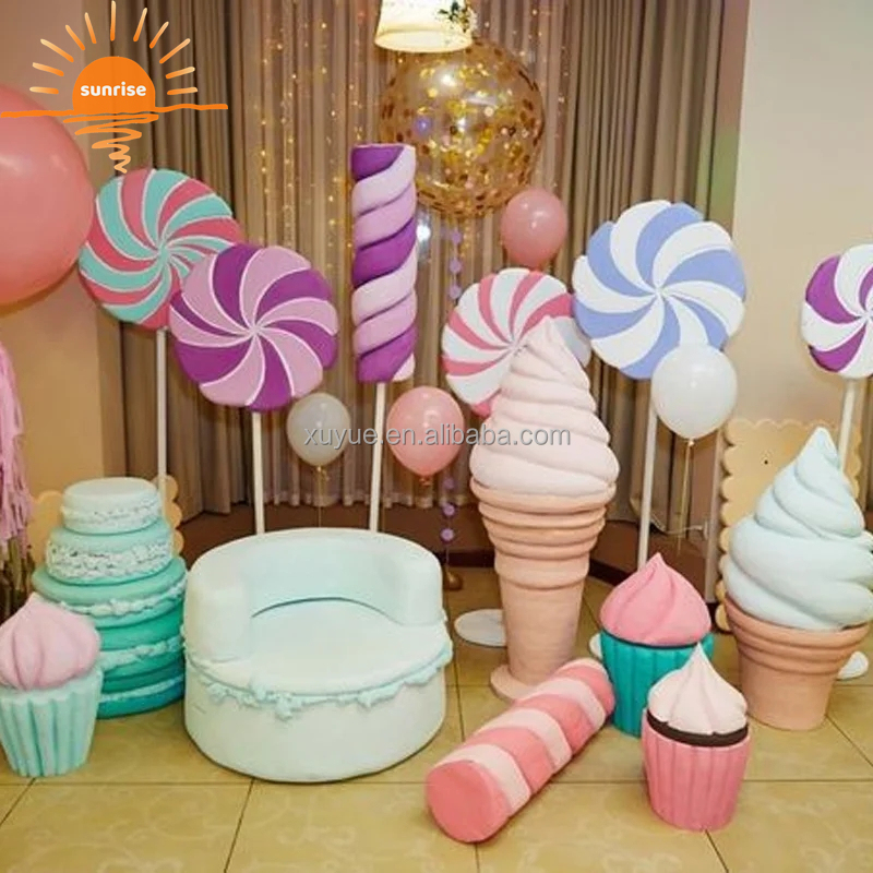 Christmas Outdoor Candy Cane Props Fiberglass Resin Lollipop Donuts Doughnut Sculpture for Store Shop Decoration