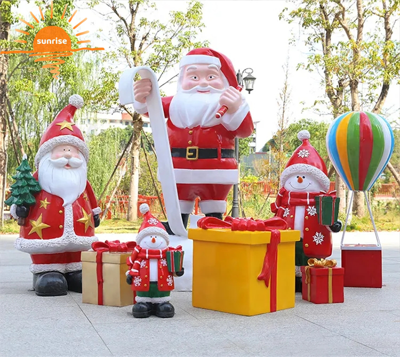 Outdoor Christmas Decoration Resin Fiberglass Santa Claus Reindeer Sleigh Statue Sculpture for Sale