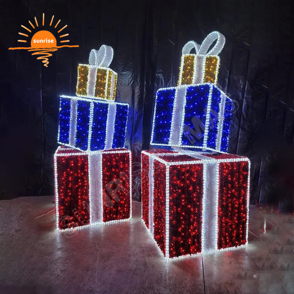 Christmas Gift Elf Motif Lights Outdoor Giant LED Christmas Decoration Large 3D Gift Box Lights for Commercial and Shopping Mall