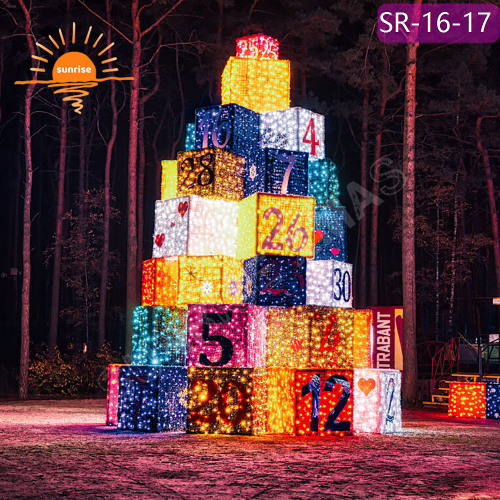 Lron Frame Plug 3D Gift Box Light Custom Giant size Ornament Christmas string Holiday Outdoor waterproof motif Decoration