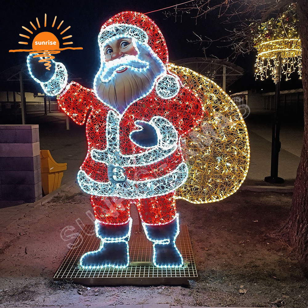 3m 5m Outdoor LED Large Lighted 2D Santa Ridding on Reindeer motif Christmas Decorations for Exterior