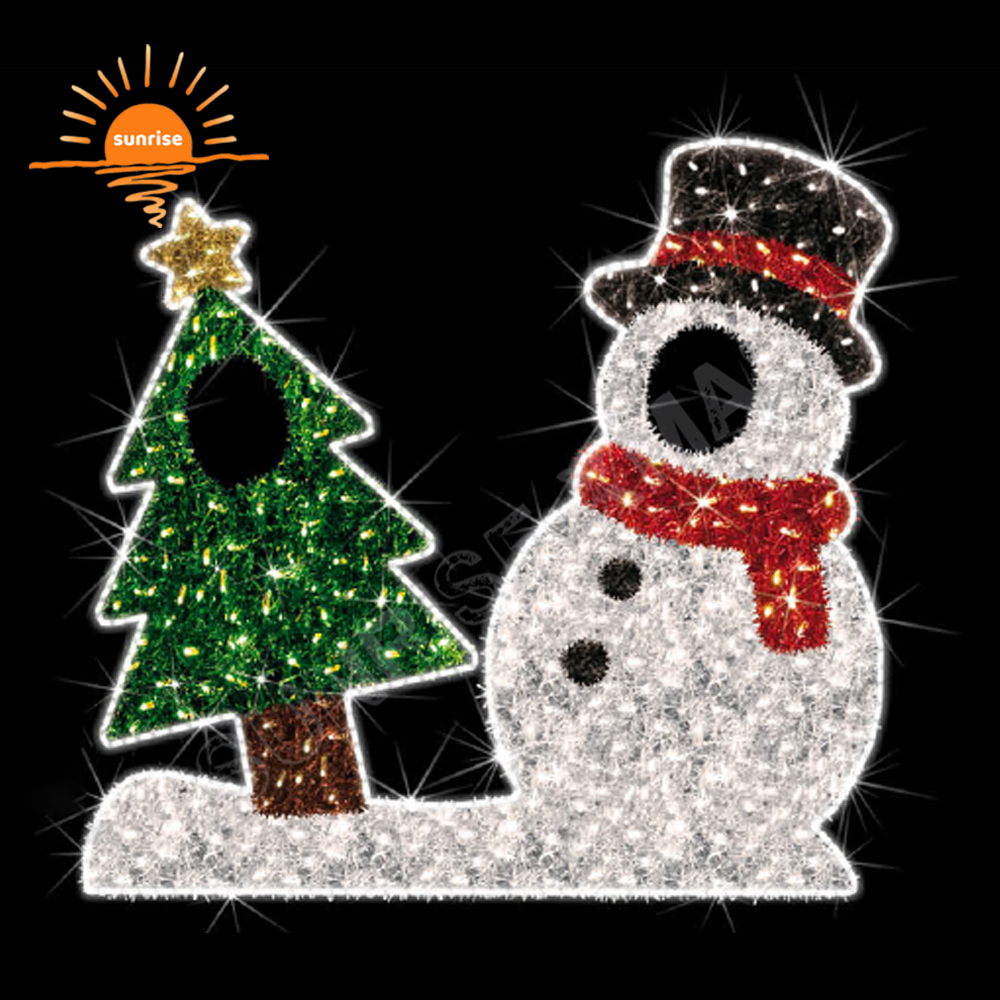 Christmas Bear Decor Shopping Mall Ornament Snowmen with Tree Photo Frame for Photo Op Selfie Elf Motif Decoration