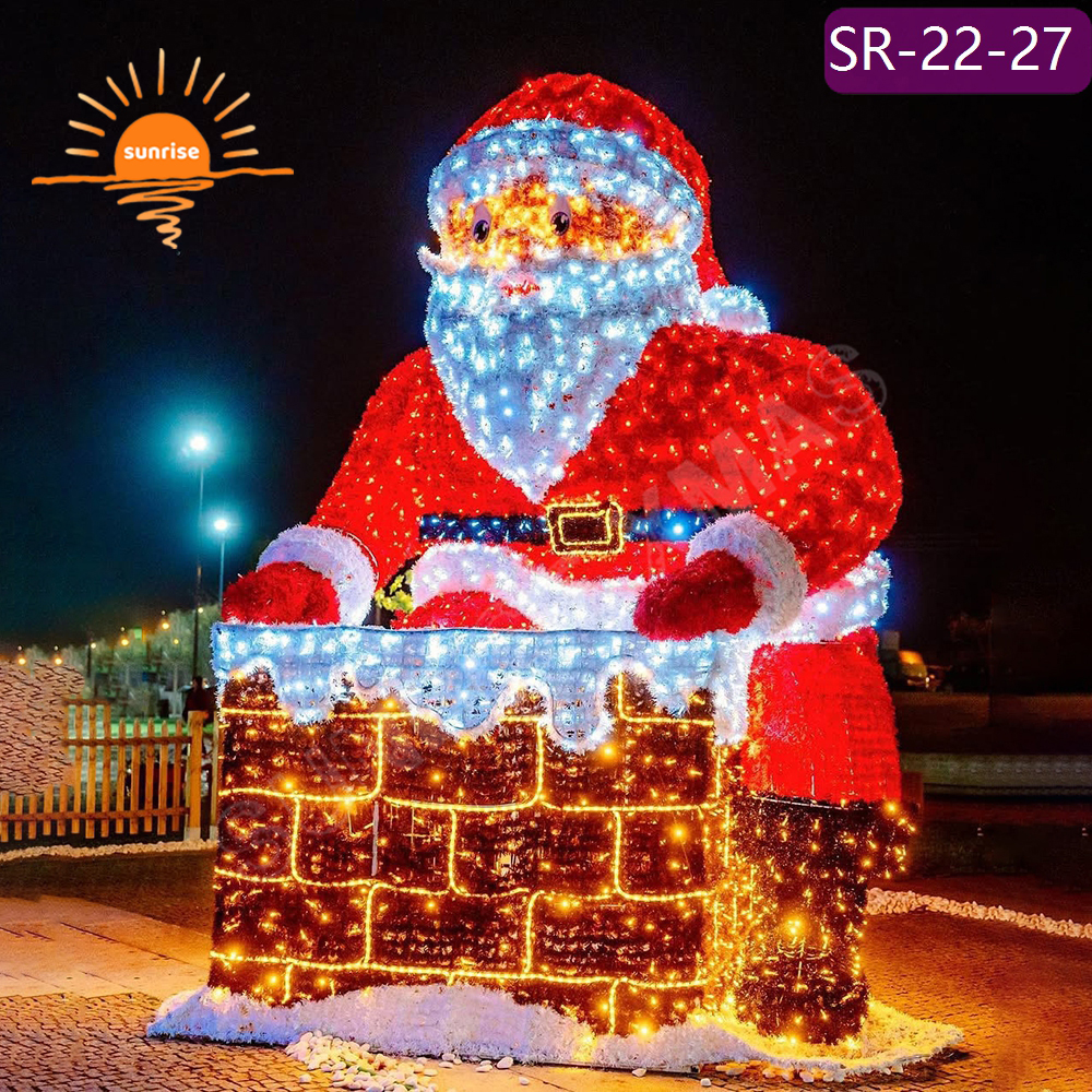 Holiday mall decoration theme lights 2D Santa Claus motif decoration large outdoor waterproof Christmas RGB pixel light show