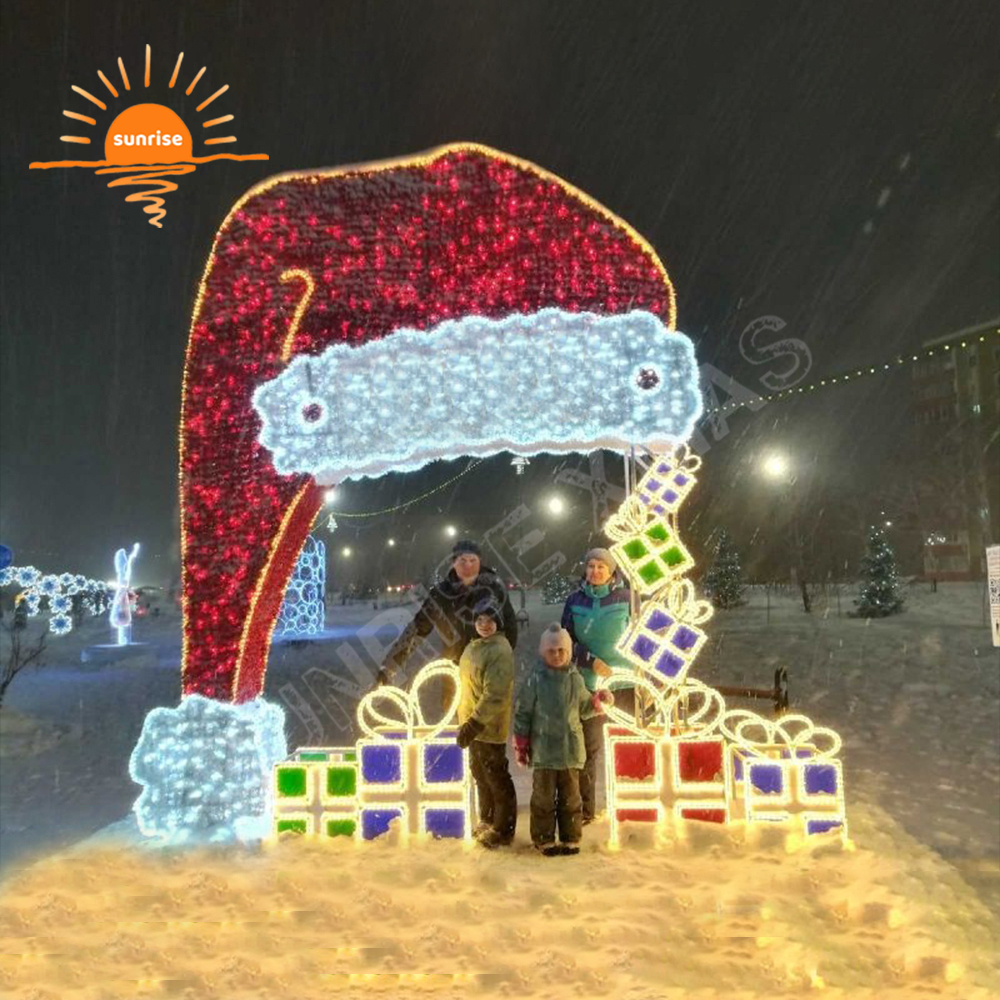 2D Led Illuminated Large Bear Large Santa Claus Motif Lights Christmas Hats Christmas Snowmen and elf Decoration Supplies
