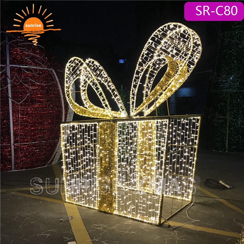 2022 New Style  Light 3m 4m Large  Led Gift Box Street Outdoor Decoration for Shopping Mall.