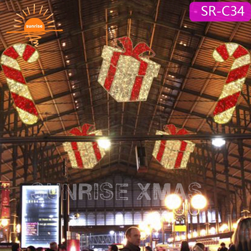 Commercial Indoor Warm White  Large  Hanging Christmas LED Gift Box Decoration  for Shopping Center