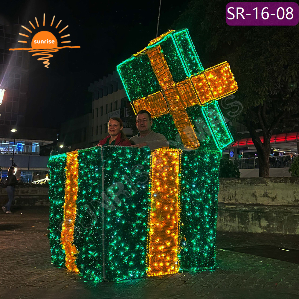 Customizable presents Outdoor Holiday Bow 3D LED Street Motif Lights for Plaza Christmas Street gift box Decoration Lights